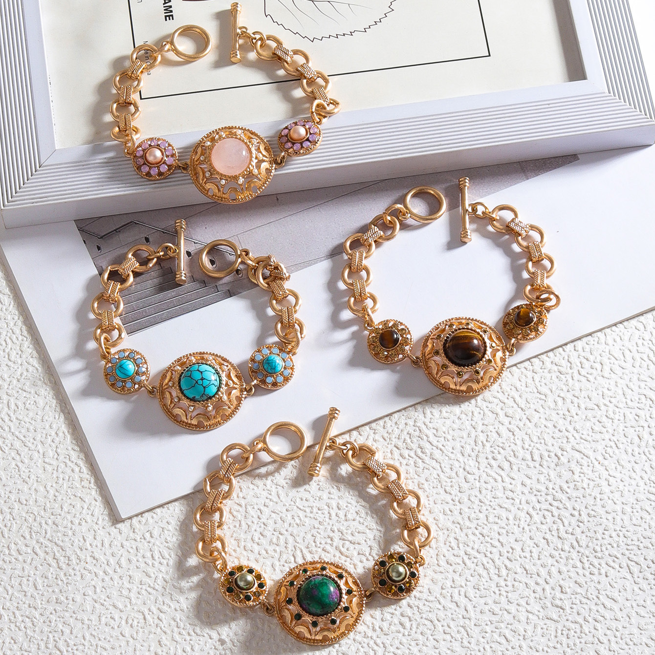 Original Design Wind Accessories Stone Round Metal Chain Bracelet Women