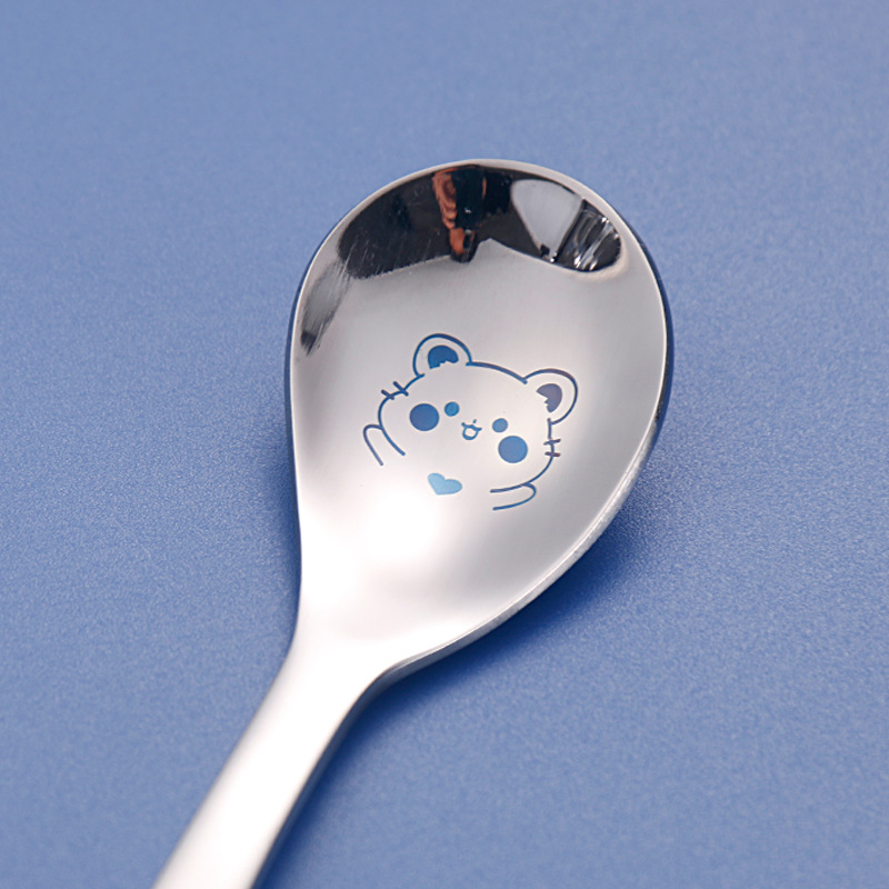 304 stainless steel spoon fork set children's cutlery cartoon spoon fork eating baby food spoon infant spoon