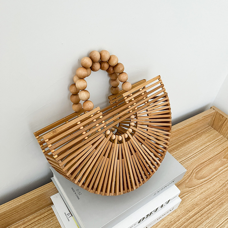 Woven Summer Bag 2022 Forest Girl Hollow Large Capacity Wood Bead Xiao Xiang Style Handbag