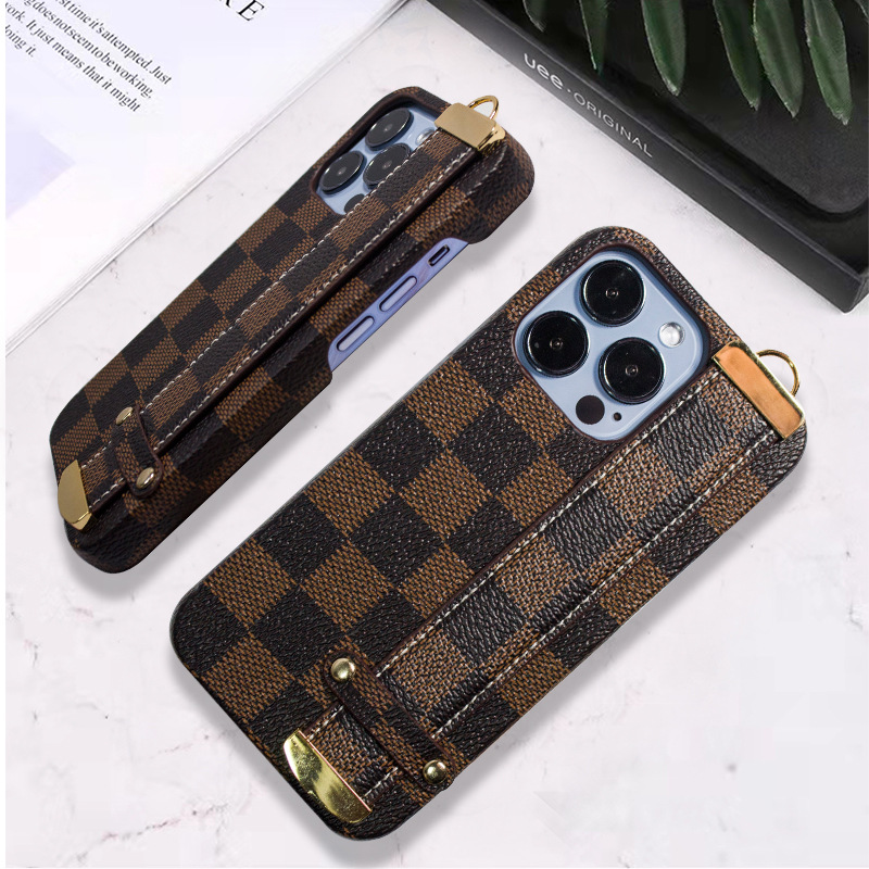 Applicable iPhone 13 phone case leather Apple 13 Pro Max wrist strap wrist protective case XR