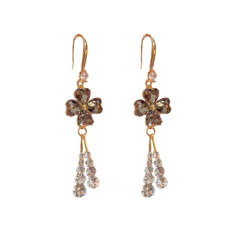 Petal tassel earrings women super fairy simple rhinestone ear drop sweet ear accessories