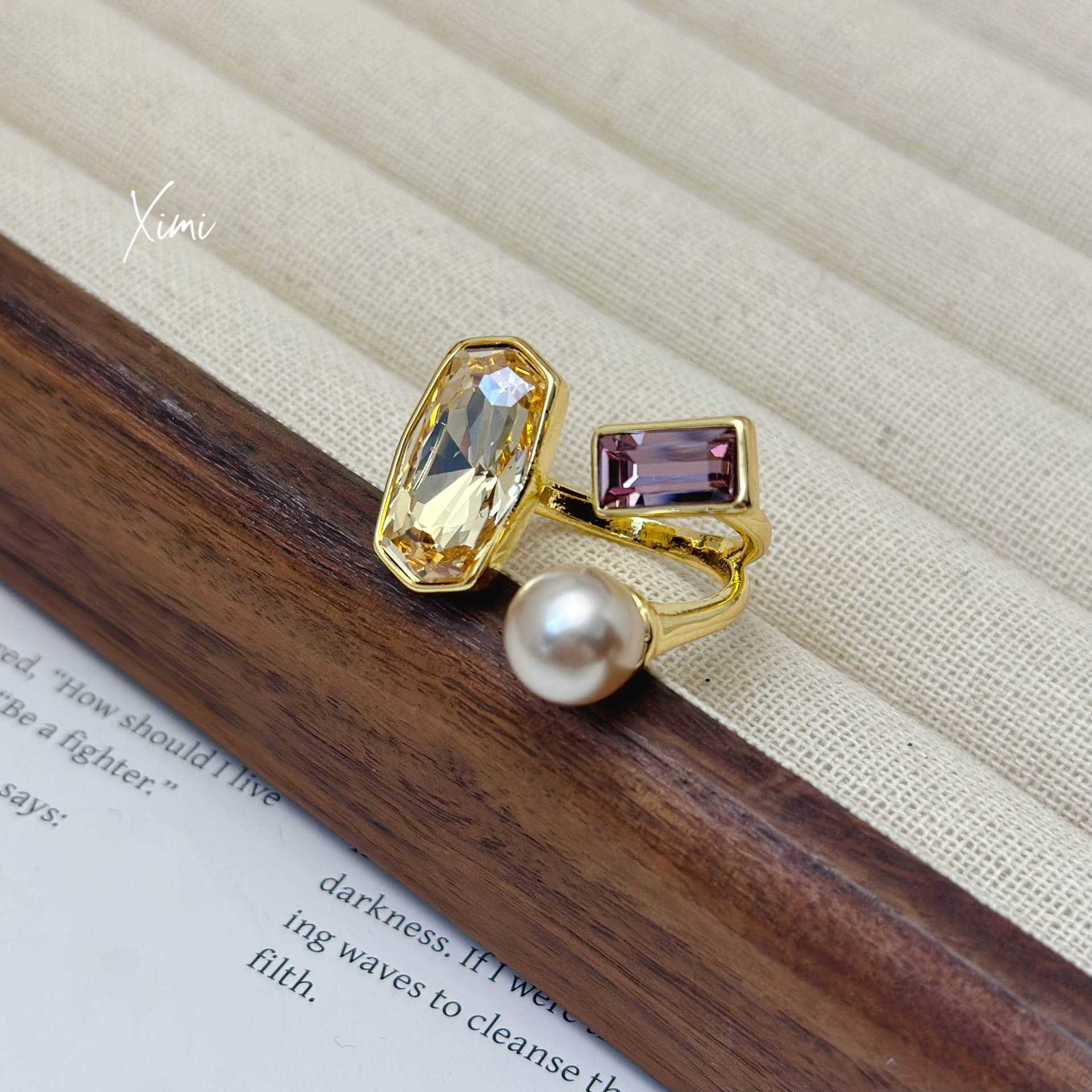2024 New Niche Micro-Set Pearl Rhinestone Open Ring Crystal Index Finger Ring
