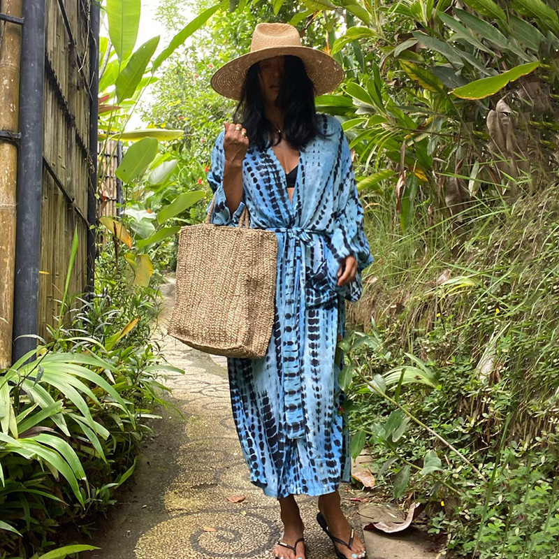New Rayon Printed Cardigan Loose Sun Protection Beach Jacket Cardigan Bikini Swimsuit Cover Up Outer Layer