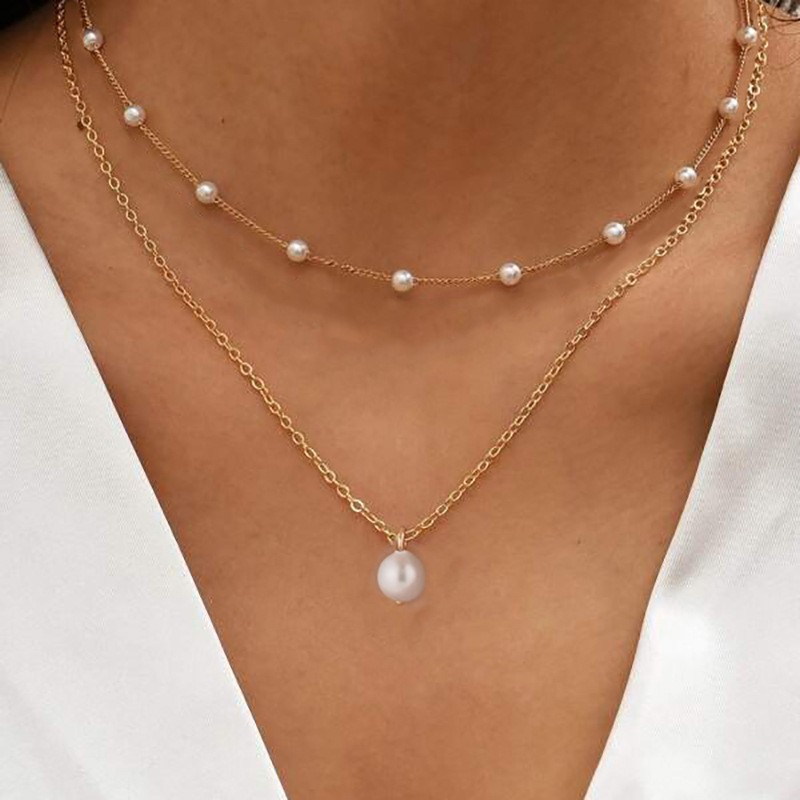 Jewelry Accessory Pearl Heart Pendant Necklace for Women Alloy Layered Collarbone Chain