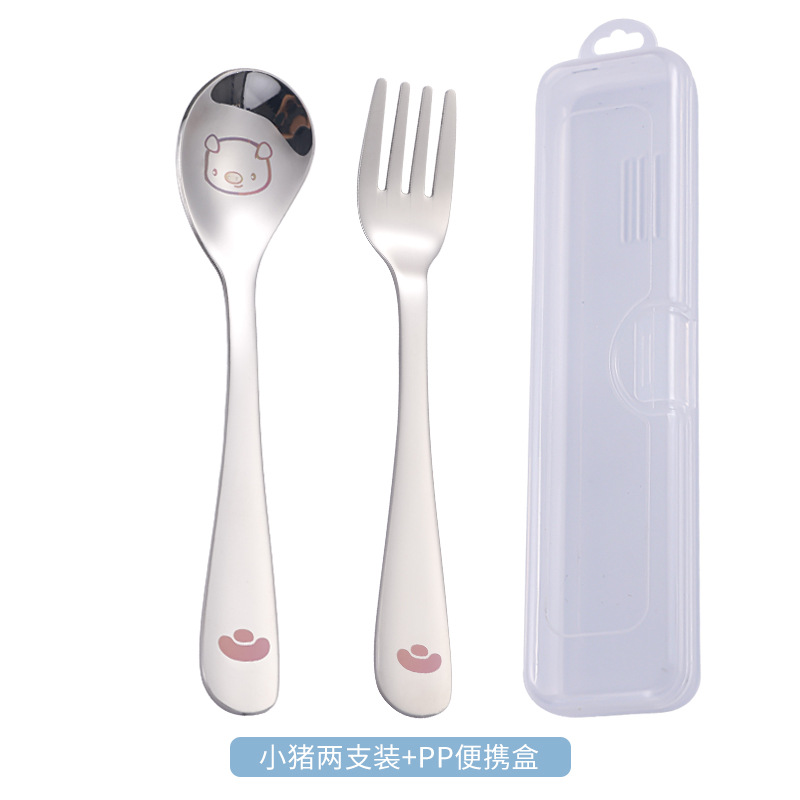 304 stainless steel spoon fork set children's cutlery cartoon spoon fork eating baby food spoon infant spoon
