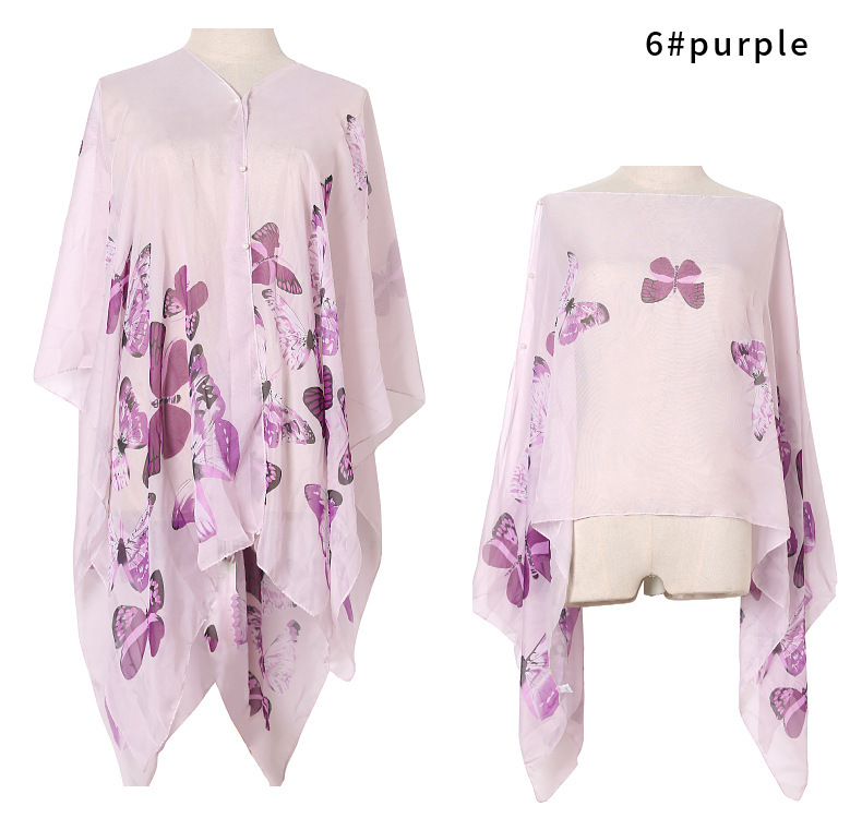 Summer Sun Protection Imitation Silk Shawl Butterfly Print Sun Protection Shawl Gift Silk Scarf Shawl