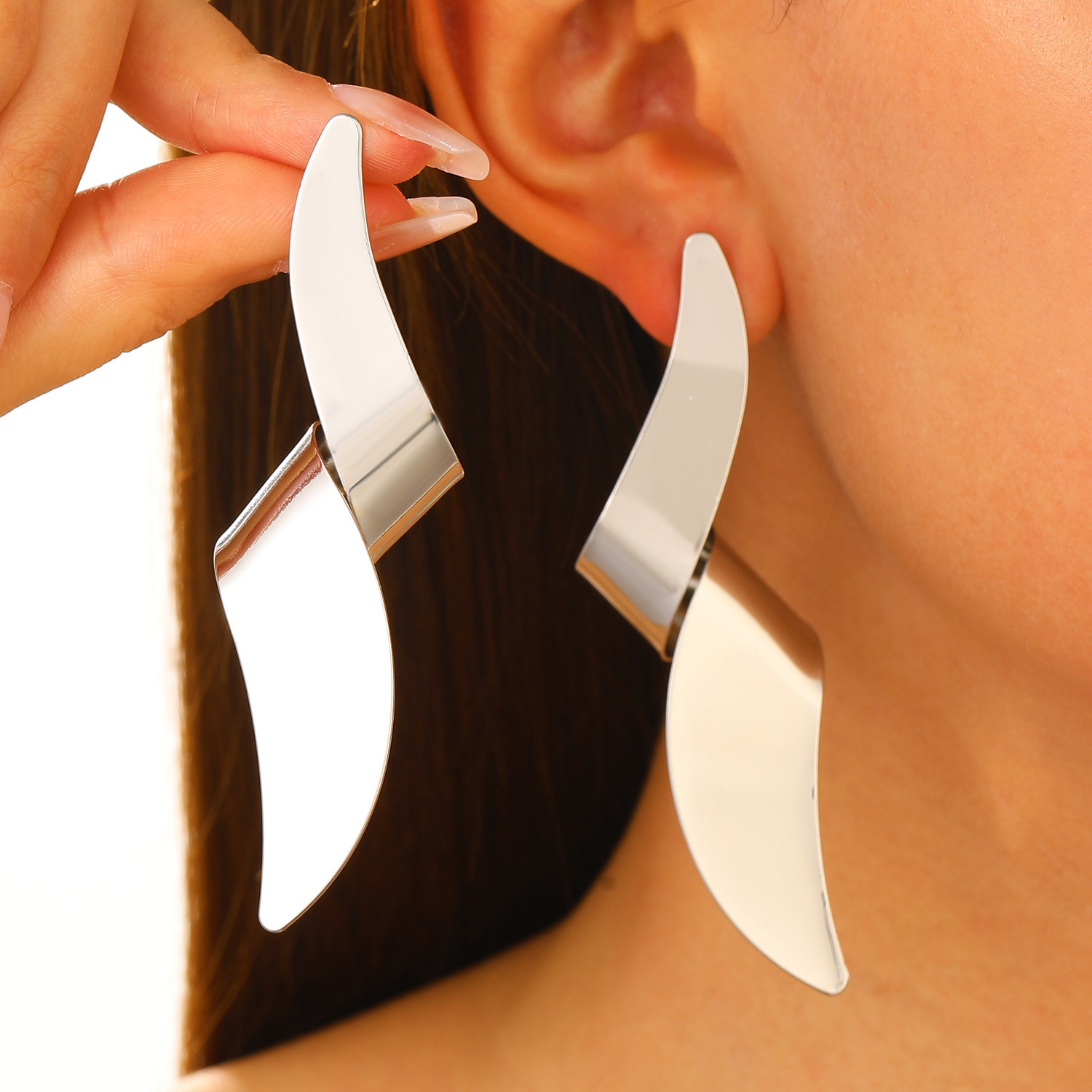 Exaggerated Metal Lava Fold Texture Stud Earrings Irregular Geometric Earrings Women