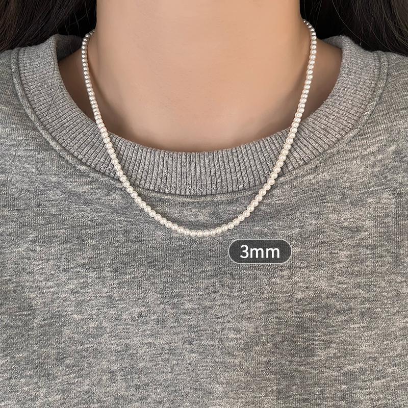Swarovski Pearl Necklace for Women, Small Design Simple Clavicle Chain, Buckle Button, Sweater Chain
