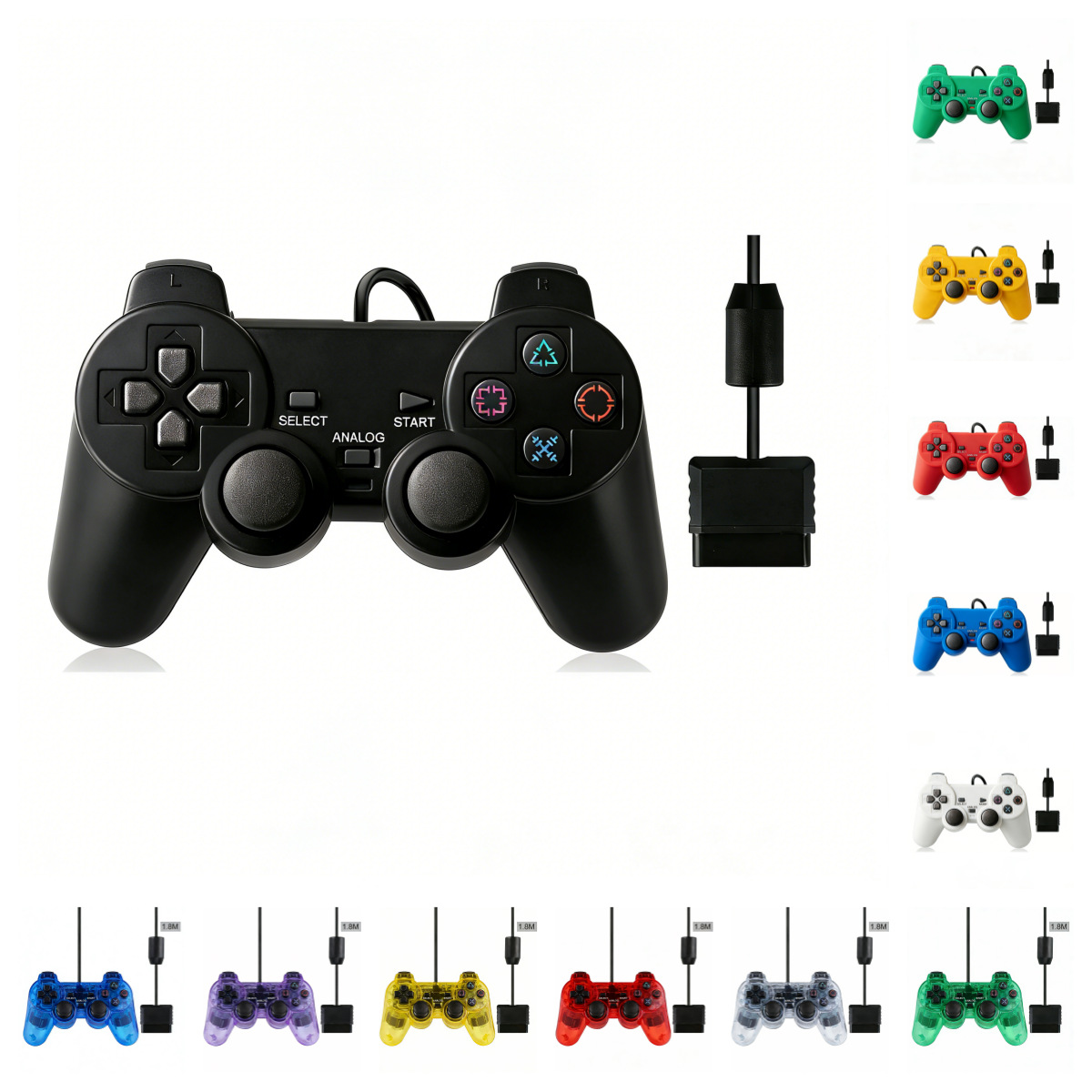 PS Wired Game Controller P2 Dual Vibration Controller Transparent Color Solid Color Dual Motor
