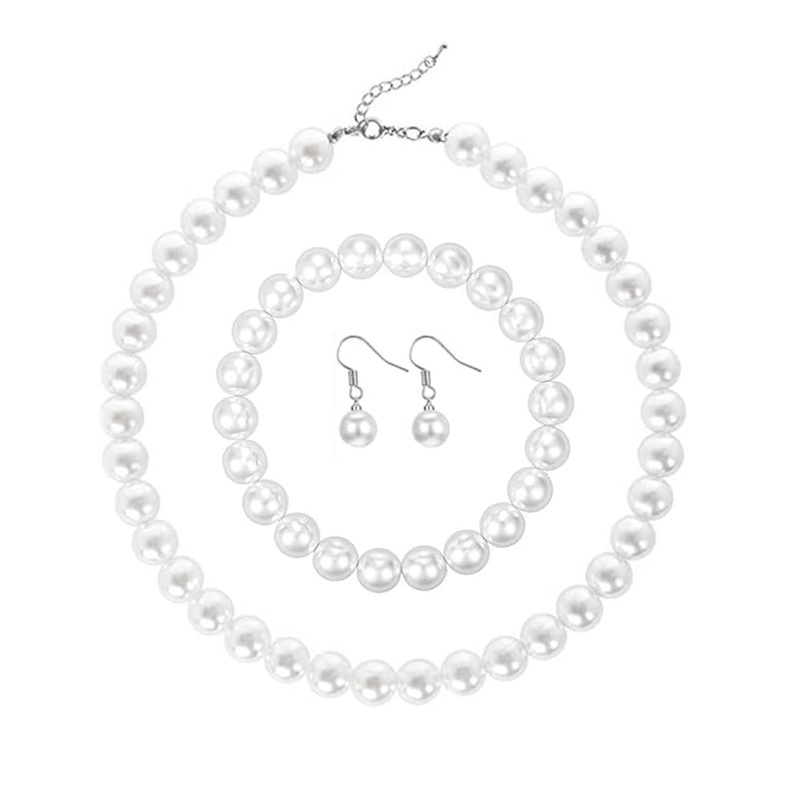 Imitation pearl necklace bracelet earring set three-piece set bridal accessories accessories cross