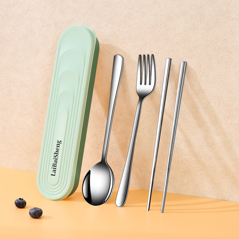Portable cutlery set 316 stainless steel cutlery spoon chopsticks cream style storage box single chopsticks spoon