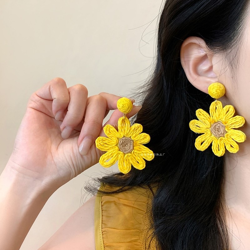 Golden autumn osmanthus long tassel flower forest sweet earrings ear hooks mosquito coil ear cuffs women