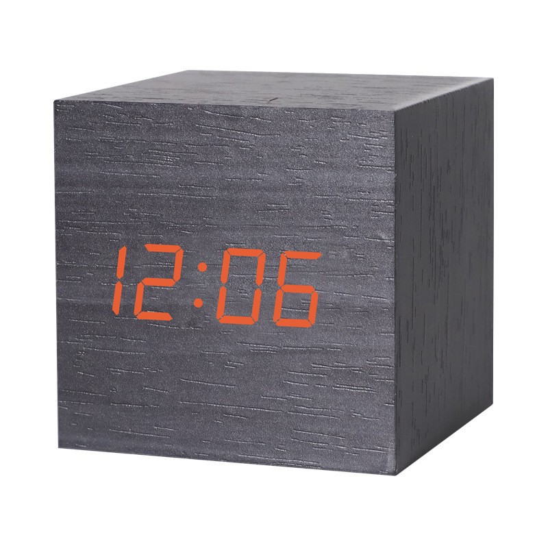 LED smart voice-controlled wooden clock, square compact digital display temperature and humidity electronic alarm clock, multi-color electronic clock