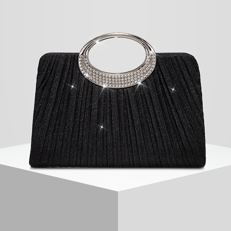 New Women's Ring Pleated Shiny Evening Bag Clutch Evening Bag Wedding Bag