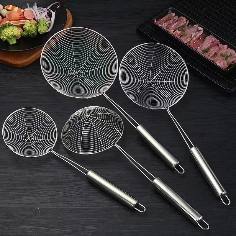 Hot pot colander 304 stainless steel large mesh strainer, household kitchen filter, frying four-wire strainer, restaurant colander