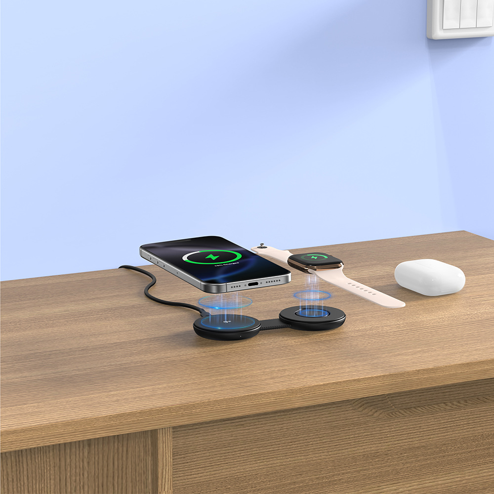 Foldable Qi2.2 certified three-in-one magnetic wireless charger 25W watch 5W foldable wireless charger stand