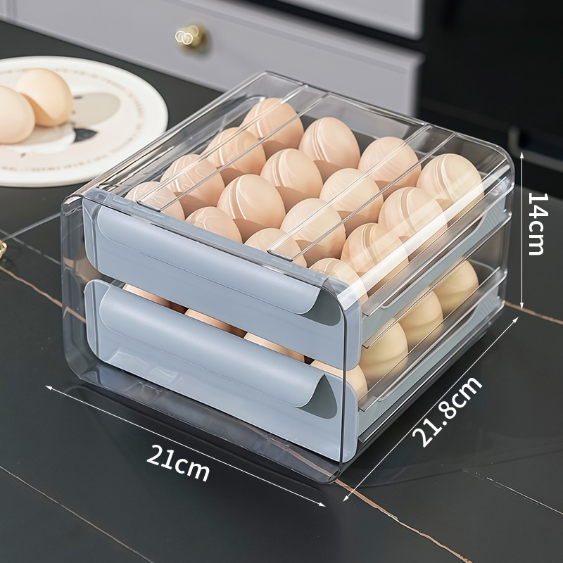 Refrigerator Egg Storage Box PET Transparent 32-Grid Double-Layer Drawer Type Egg Box Fresh-Keeping Box Kitchen Egg Box