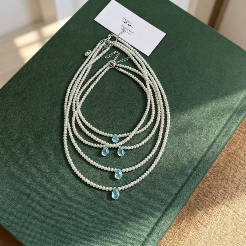 Freshwater Real Pearl Necklace Size Alternating Multi-Layer Handmade Fish Line Collarbone Chain Braided Jewelry Women