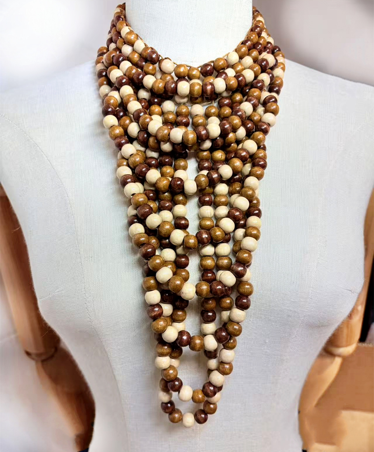 Ethnic style multi-layer colored wooden pieces bead necklace and earring set party accessories necklace