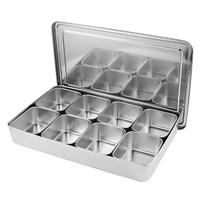 Seasoning box kitchen with spoon, ice powder stall tool seasoning box set combination stall seasoning storage box