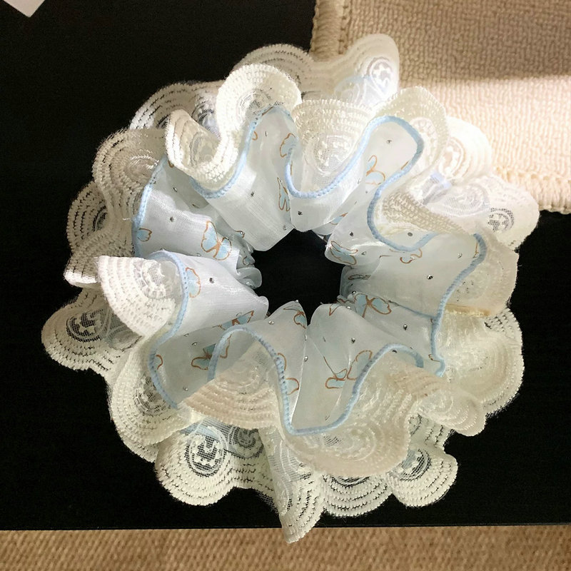 Heavy craft brown bow large hair scrunchie for women super texture ponytail bun hair tie elastic