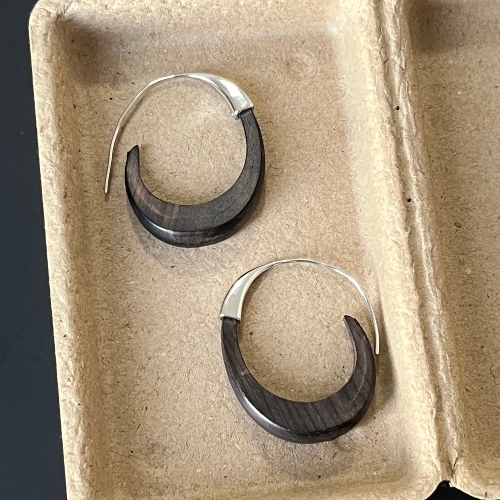 Bean black ebony earrings, new Chinese style spliced circle earrings for women