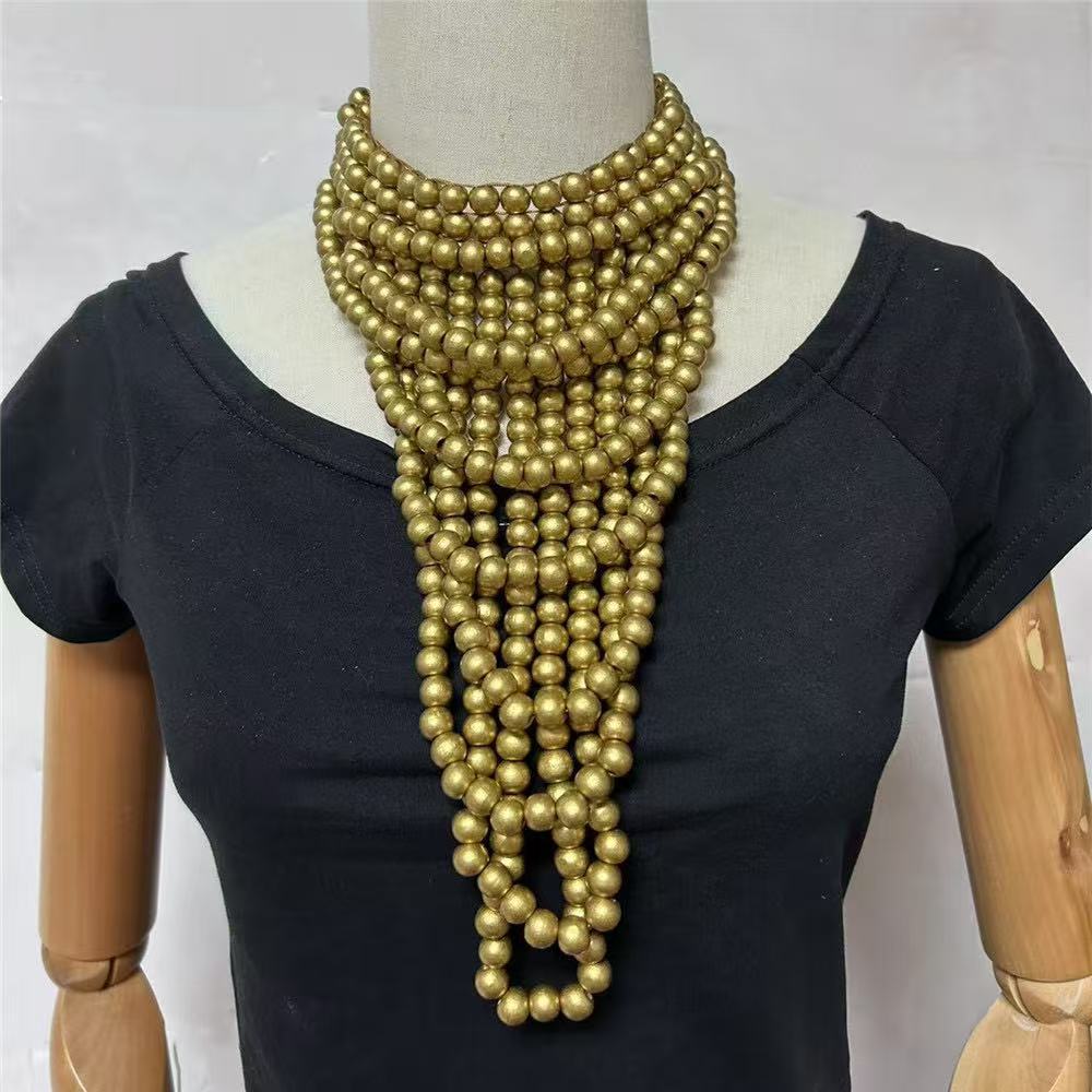 Ethnic style multi-layer colored wooden pieces bead necklace and earring set party accessories necklace