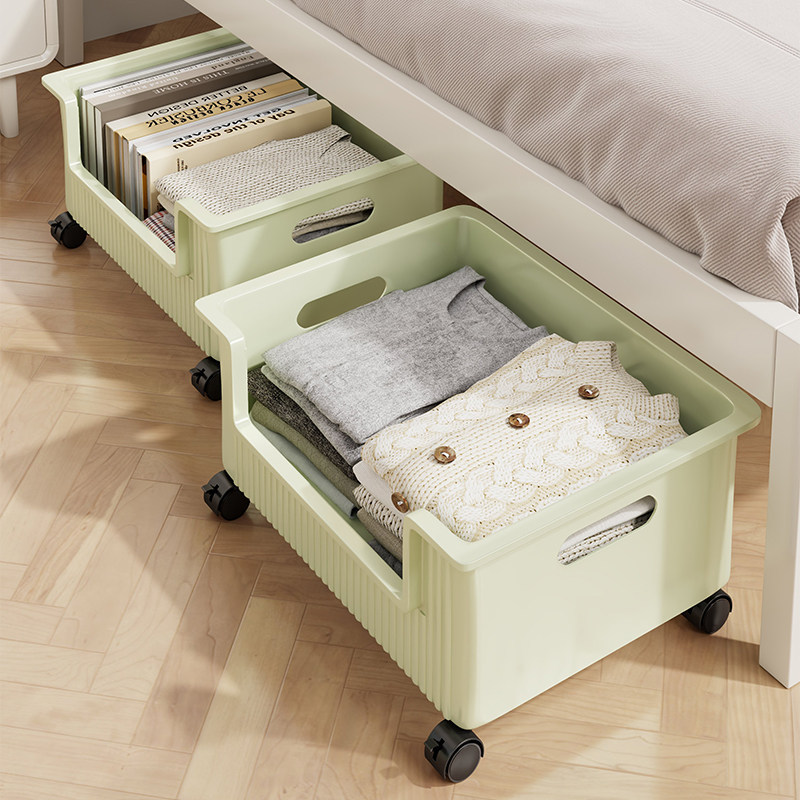 Under-bed Mobile Trolley, Seasonal Clothing Storage Rack, Multi-functional Wheeled Organizer Basket, Quilt Storage Plastic Box