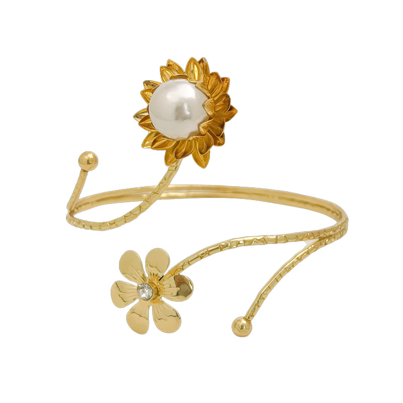 New butterfly bracelet exaggerated metal flower arm ring rhinestone open arm bracelet