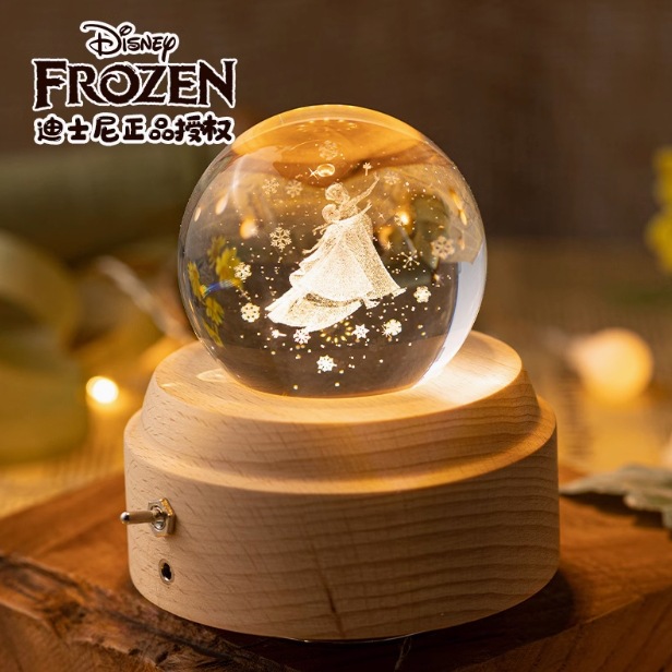 Frozen Crystal Ball Music Music Box Gift Princess Elsa Laser Engraved Inner Carving Night Light