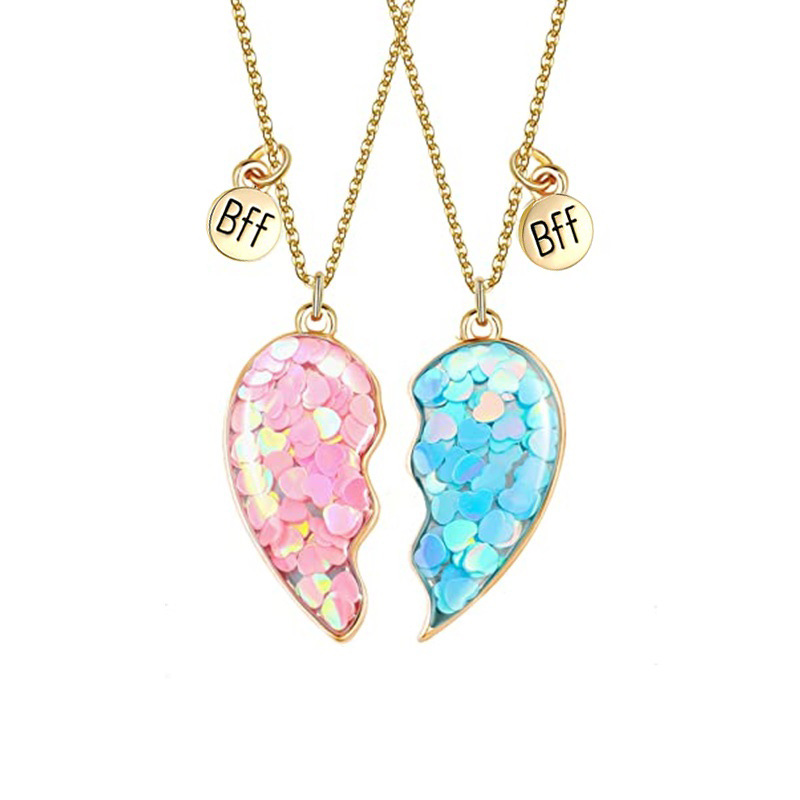 Resin Cartoon Alloy Accessories New Glitter Heart Shape Children's Necklace Set for Friends