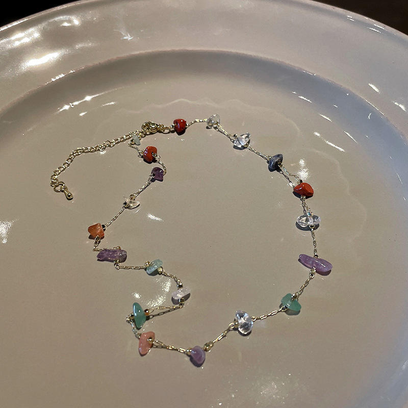 "Meet the Rainbow" Dopamine Colorful Cube Stone Necklace Sweet and Delicate Summer Layered Collarbone Chain
