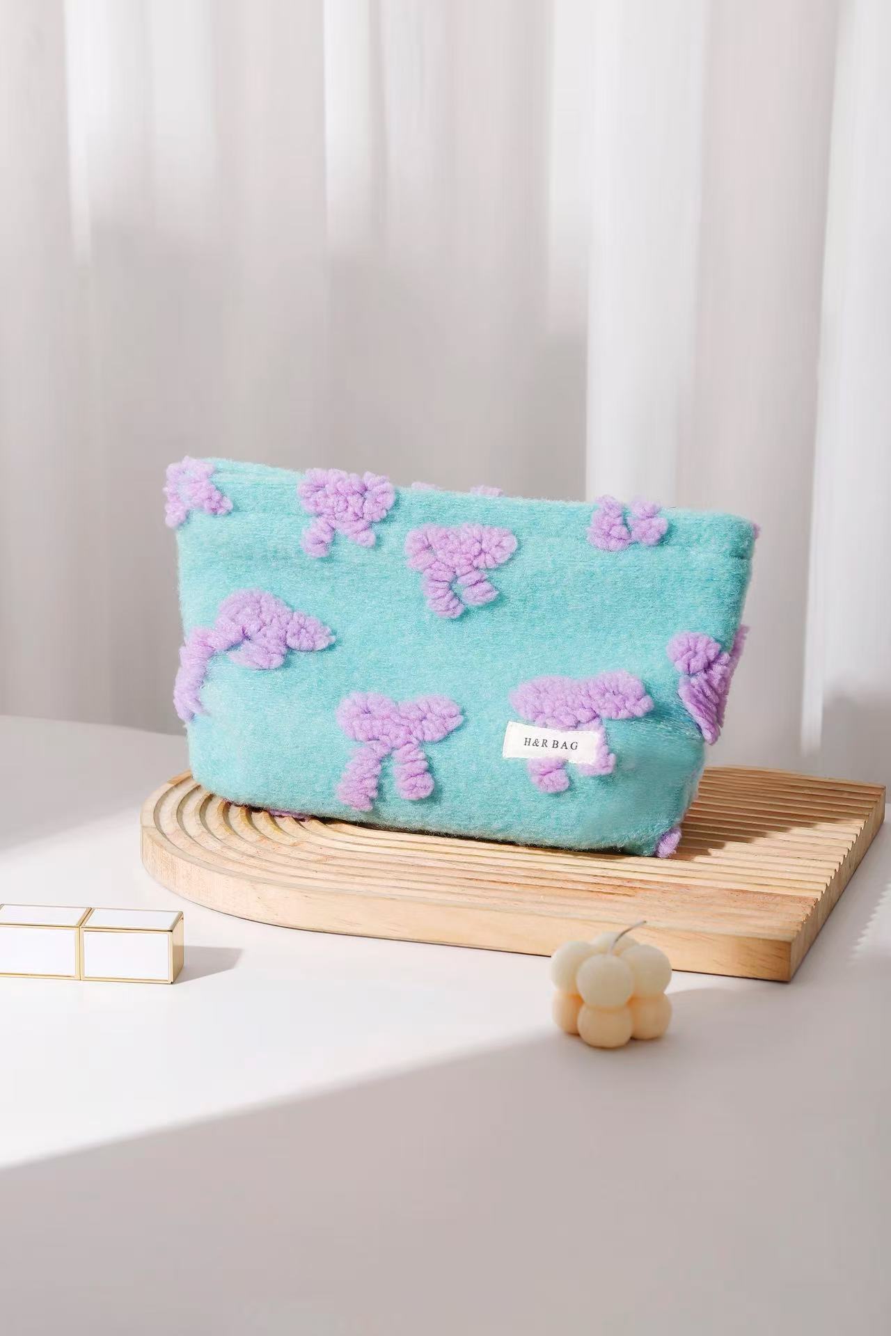 New Flower Cosmetic Bag Pink Storage Bag Canvas Skincare Portable Sweet Girl Handheld Bag