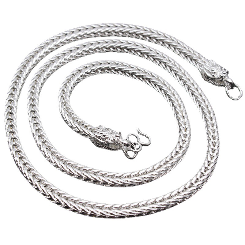 Men's Miao silver necklace imitation silver dragon pattern cloth dragon head dragon bone fox tail bamboo joint silver-plated necklace jewelry