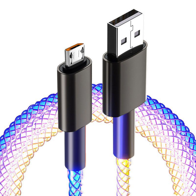 6A Fast Charging RGB Gradient Charging Cable 66W Colorful Multi-Head Data Cable for Apple Huawei One-to-Three
