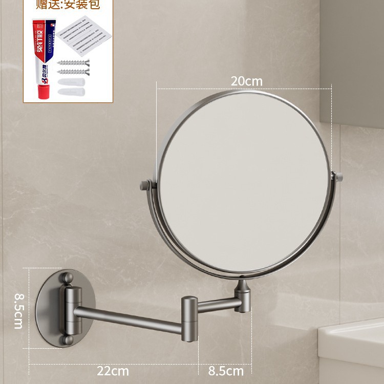 Space aluminum beauty mirror makeup mirror wall-mounted bathroom wall magnifying rotating folding bathroom mirror telescopic hotel