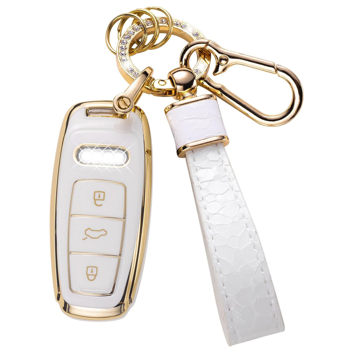 Gold Edge Key Case Pendant Car Key Bag Stone Grain Keychain