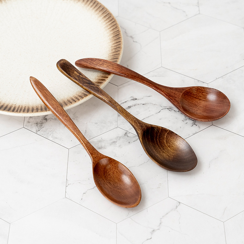 Zhiguang Japanese Long Handle Wooden Spoon Home Spoon Brown Sugar Spoon Honey Stirring Spoon Wooden Small Soup Spoon