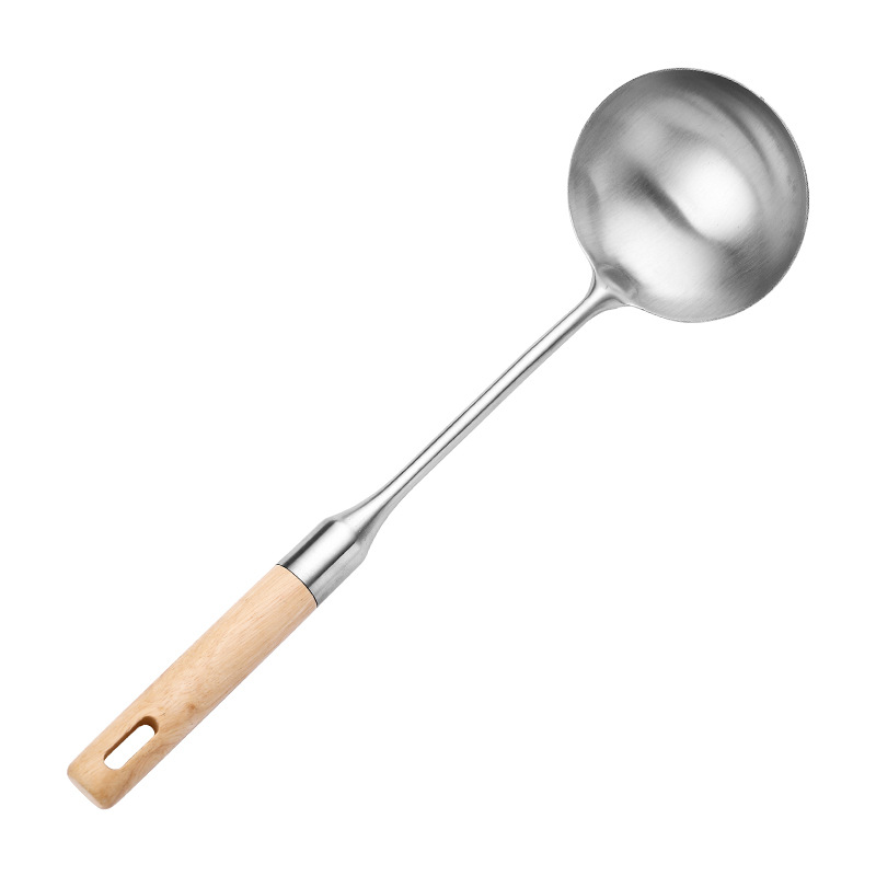 304 stainless steel kitchenware set, solid wood handle, home cooking spatula, soup spoon, slotted spoon, kitchen supplies, hotel