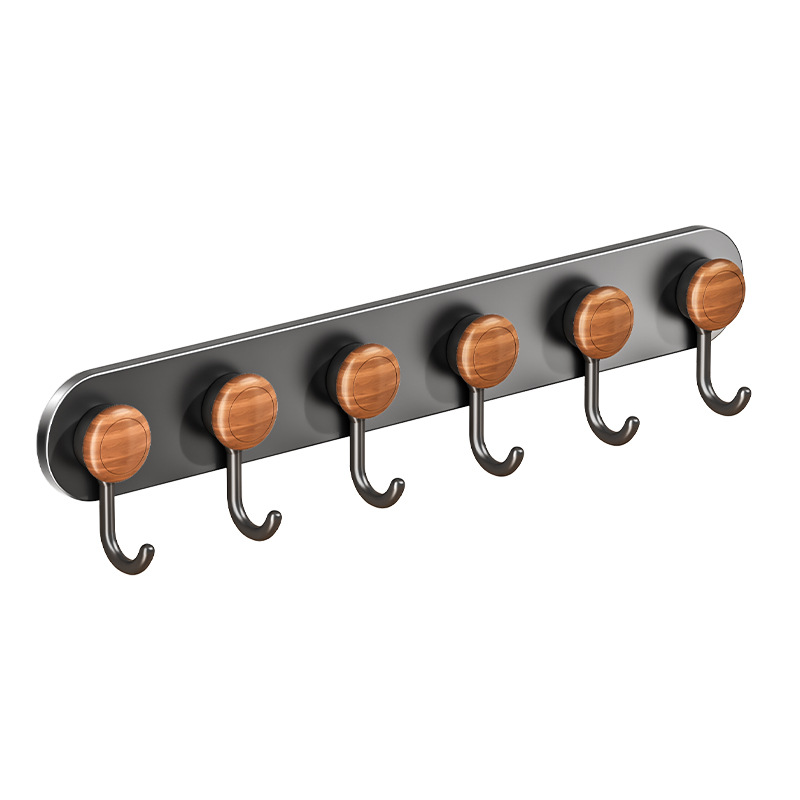 No-drilling Multi-suction Cup Behind Door Hook Adhesive Sticker Walnut Wood Grain Wall-mounted Towel Row Hook