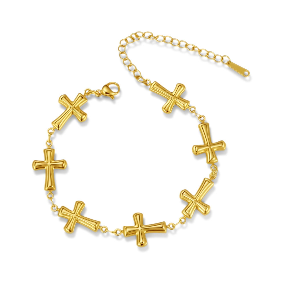 Stainless steel hollow bracelet for women, cross chain, 18K handmade chain