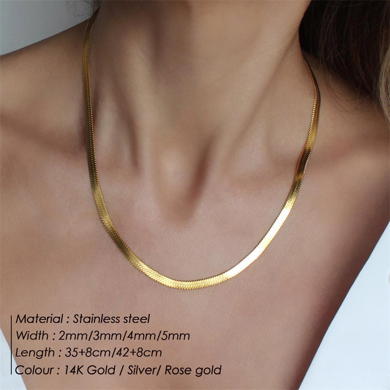 eManco Collarbone Chain Women Titanium Steel Snake Bone Chain Necklace 5mm Choker Simple Minimalist