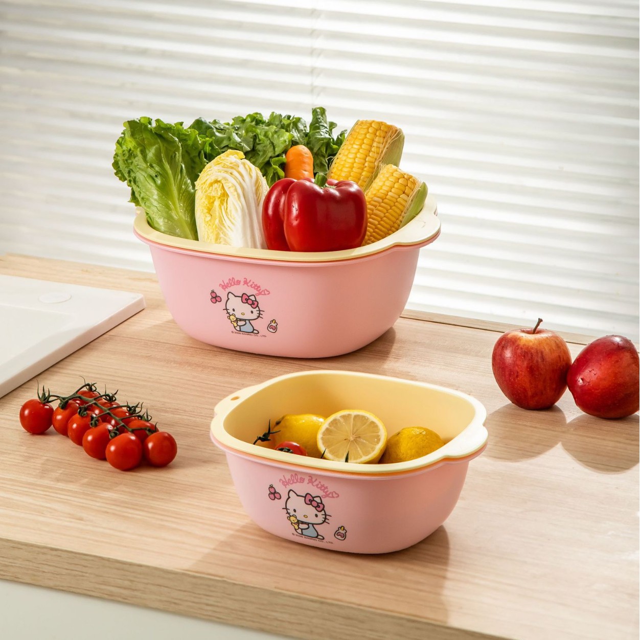 Sanrio Official Draining Basket Set Vegetable Washing Bowl Kitchen Dopamine Double-Layer Fruit Washing Basket Draining Bowl