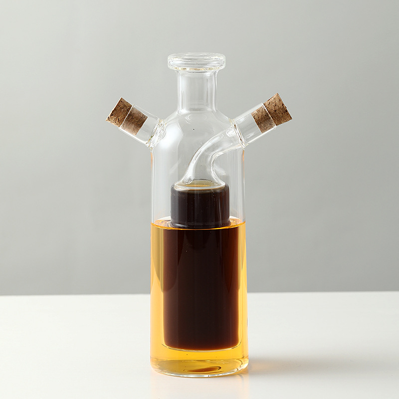 High borosilicate glass seasoning bottle, household kitchen soy sauce vinegar dual-use seasoning bottle, two-in-one sealed oil bottle