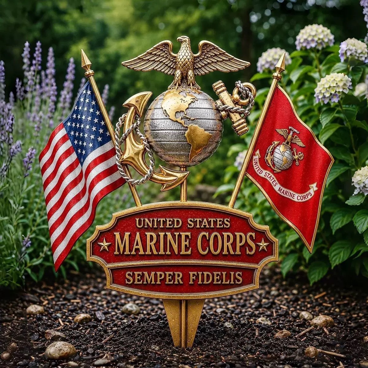 Yard Decoration Plaque Marine Corps Garden Decoration Ground Insert Metal