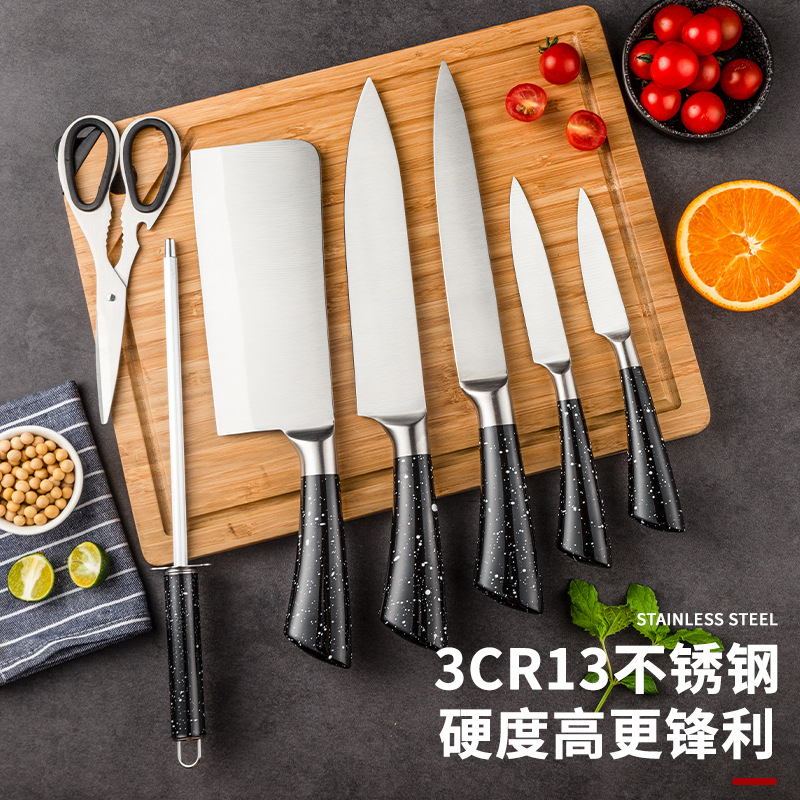 Hollow handle knife set wooden base combination kitchen knife fruit knife peeler scraper household folding multifunctional