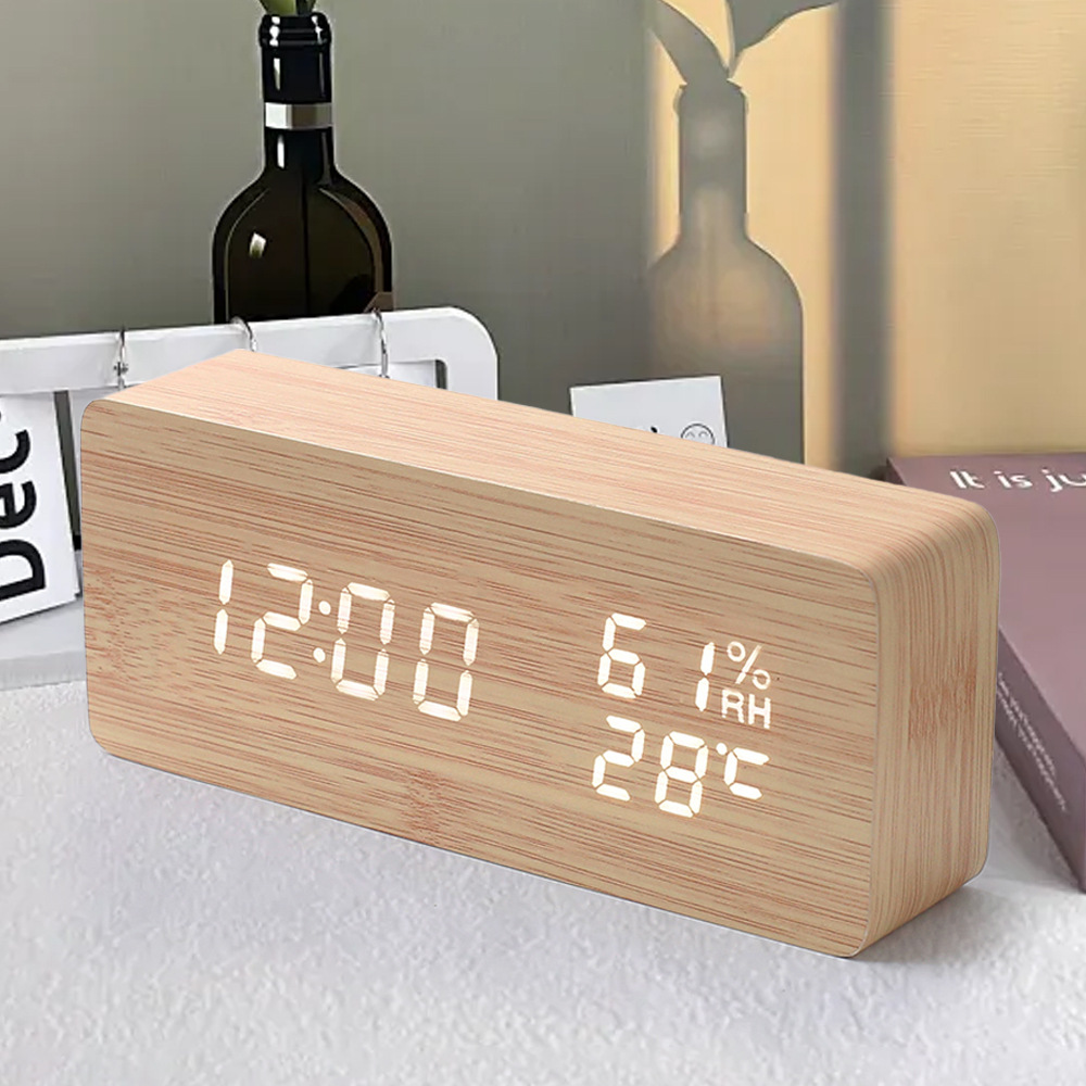 Antique Silent Triangular Wooden Clock LED Wooden Clock Electronic Thermometer Clock Smart Digital Alarm Clock