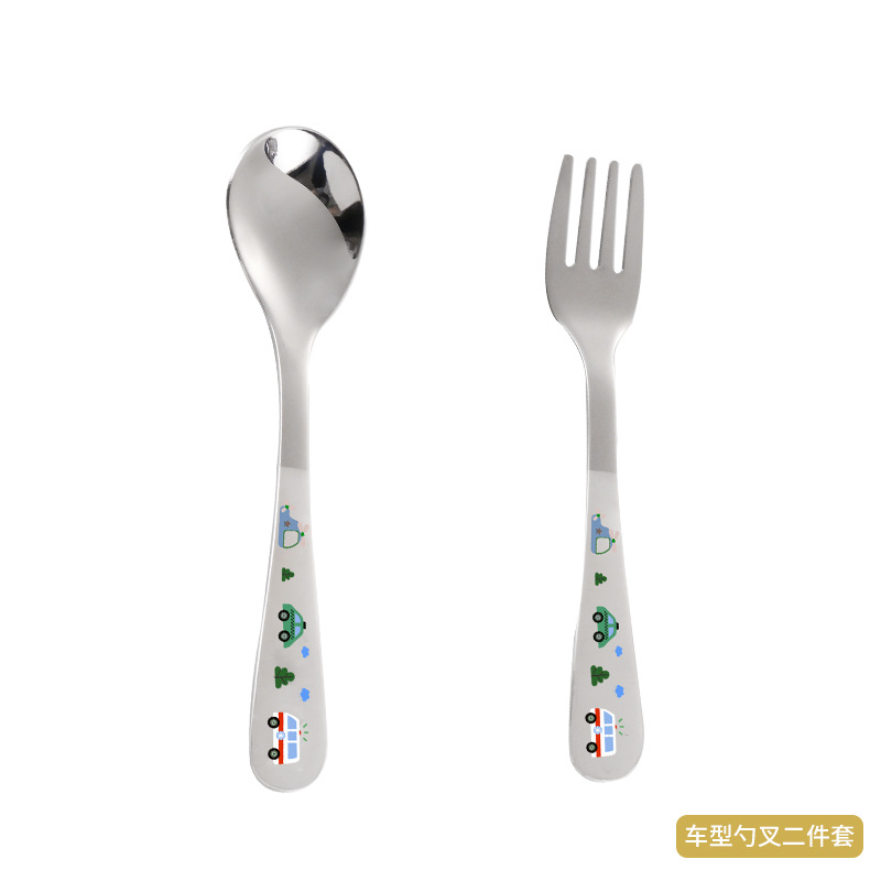 304 stainless steel children's spoon fork animal cartoon car cute baby food learning spoon