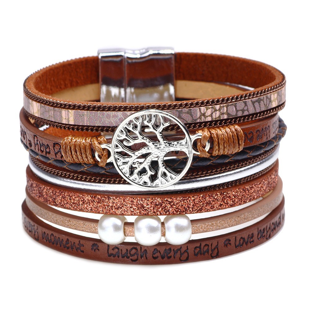 Bohemian Cross Bracelet with Micro Rhinestones Magnetic Buckle PU Leather Bracelet