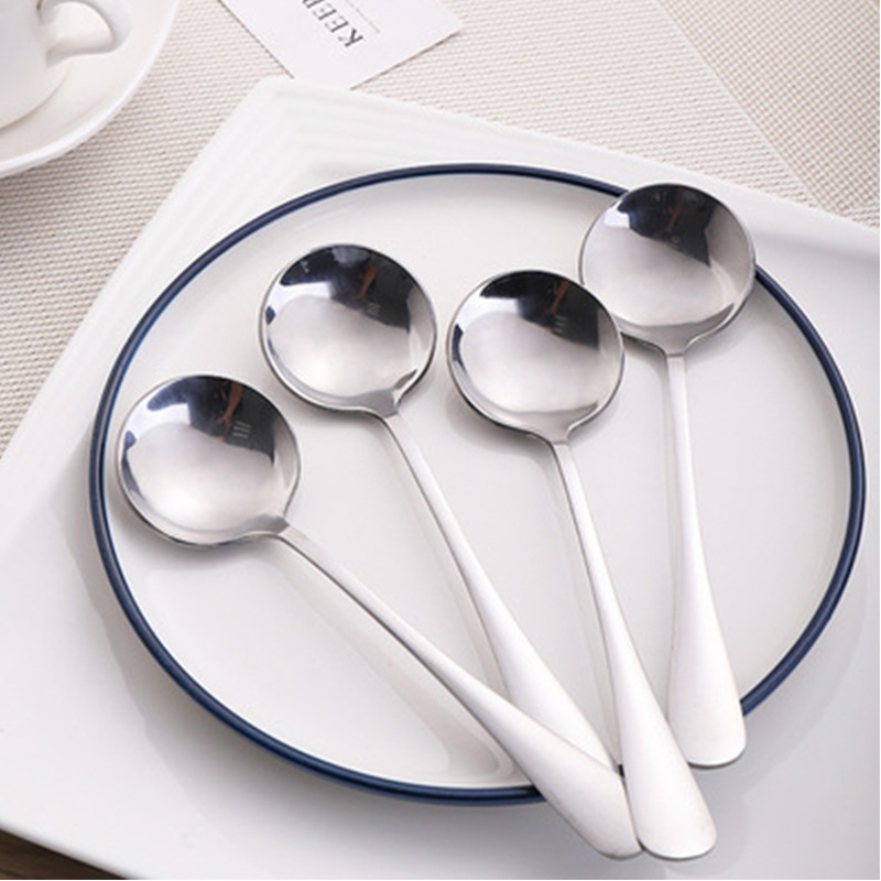 No. 3 Round Stainless Steel Spoon Thickened Chinese and Western Cuisine Round Head Dessert Spoon Student